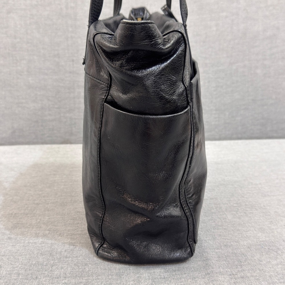Hobo International Black Leather Tote Shoulder Bag Large Pocket Book Brass Zip - Picture 4 of 13